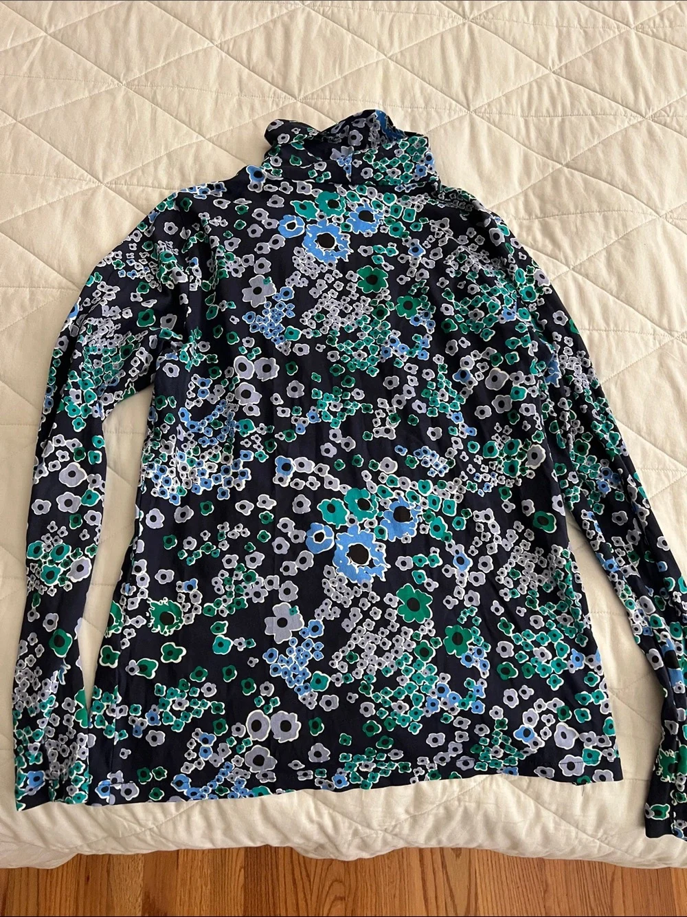 J. Crew Floral Printed Tissue Turtleneck large - navy teal multi